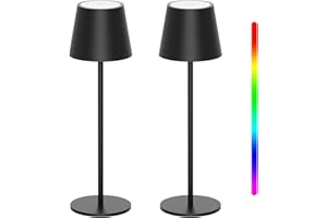 K-Bright 2 sztuk Ściemniania LED Bezprzewodowa lampa stołowa, Akumulator Ciepłe światło Kolor i ściemnianie RGB Wodoodporna IP54, biurko Oświetlenie zewnętrzne wewnętrzne Czarny