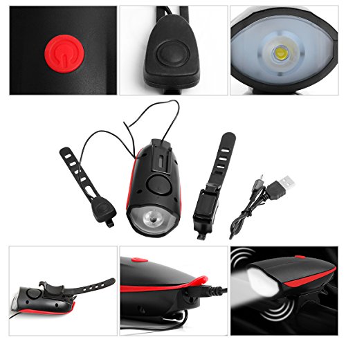 Duomishu 2 in 1 LED Fahrradlampe Fahrradlicht mit Horn Hupe vorne Fahrrad Scheinwerfer Frontleuchte Wiederaufladbare USB aufladbare LED Fahrradbeleuchtung Fahrradklingel Fahrrad vorderes Licht-Scheinwerfer, Weit Abstrahlwinkel - 3