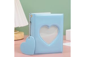 runrayay 3 Inch Mini Photo Album Kpop Photocard Holder with Pendant, Blue Heart Hollow Card Binder Photo Album Kpop Photo Card Holder, 32 Pockets
