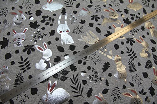 Stoff / Kinder/ Meterware / ab 25cm / beste Jersey-Qualität / Jersey Hase Glitzer silber / schwarz auf grau meliert - 3