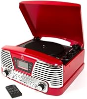 GPO Memphis Turntable 4-in-1 Music Centre with CD and FM Radio - Red