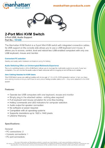 Manhattan 2-Port Mini-KVM-Switch mit Audio USB schwarz 151245 - 7