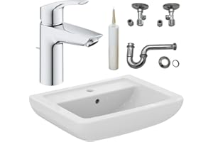 ‎HGMBAD Waschbecken - Waschtisch - 60cm Ideal Standard mit Lotus Beschichtung - Grohe Armatur Komplettset - Siphon - Silikon!