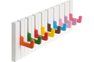 RICOO Garderobenleiste Wandgarderobe Kindergarderobe Piano Design ausklappbar WM1885-LS Garderobe Wand Hakenleiste Kleiderhaken klappbar 9 Haken Holz Klavier bunt Garderobenhaken