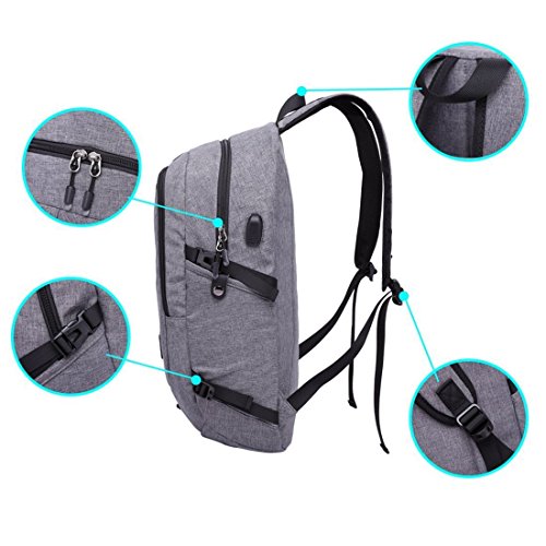 Business Laptop Rucksack Multifunktionale Leichte Schule Spielraum Beutel mit USB Aufladenhafen 15 6 Zoll Laptop 35L  Grau