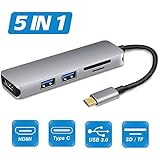 Type C Hub, USB C Hub Adapter with HDMI 4K Output, 2 USB 3.0 Ports, Micro SD / TF &amp; SD Card Reader, Multi-use 5 in 1 for MacBook Pro 2015 - 2017, ChromeBook, Samsung S8 &amp; USB Flash Drives Other Type-C