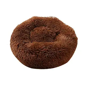 Soft Plush Round Pet Bed Cat Soft Bed Cat Bed for Cats Small Dogs(Dark Brown- Diameter 70cm) -Layfoo