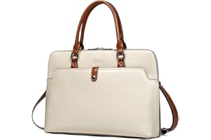 CLUCI Damen Aktentasche Ölwachs Leder 15.6 Zoll Laptoptasche Vintage Schlank Aktenkoffer Groß Businesstasche Frauen Schultertasche Elegant Beige mit Braun