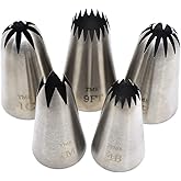 5 Pack Stainless Steel Seamless Piping Icing Tips #9FT 1C 1E 1M 4B, Large Star Piping Nozzle, Cake Decorating Tools for Baker