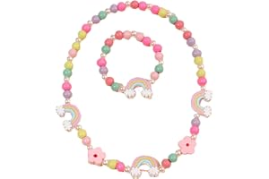 MHDAMAI Färgglada trä barn smyckeset, prinsesshalsband armband set enhörning pärlor halsband och armband present till flickor