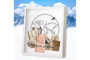 Sowoxdme Adventure Travel Shadow Box with Slot, 8 In Adventure Archive Box with Slot, Large Shadow Boxes Display Cases for Memories, Shadowbox Picture Frame for Wedding, Tickets (White 20*20cm)