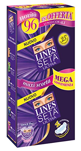 Lines Seta Ultra Quadripack - Compresas ultraabsorbentes, largas, con alas (96 unidades)