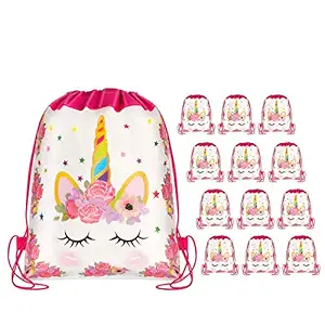 BulkHunt Unicorn Party Favor Bags Drawstring Bags for Girls 12 Pack Return Gifts Kids Birthday Party