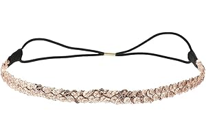 MOONBOW Bandeau Cheveux Femme Sequin Rose gold - Bandeau Fin élastique Taille unique - Headband pour coiffure Mariage ou soirée Strass et Paillettes - Headband Fête Brillant Look Bohème, Hippie Chic