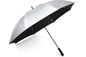 G4Free Paraguas de golf con protección UV de 62 pulgadas, UPF 50+, bloqueo solar, apertura automática, resistente al viento, paraguas de lluvia (plateado/negro)