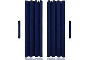 John Aird Eyelet Thermal Energy Saving Blackout Curtains Inc Tie Backs (Navy, 117cm Width x 137cm Drop (46"x 54")
