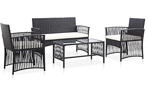 vidaXL Set Muebles de Jardín 4 Piezas y Cojines Exterior Patio Terraza Sofá Mesa Tablero Comedor Aire Libre Conjunto Casas Ratán Sintético Negro