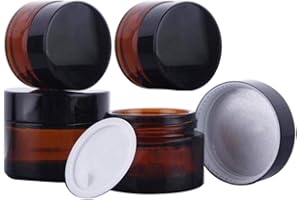 KingYH 4 Pieza 20ml 30ml Tarros de Cristal de Ámbar con Tapa Interior Vacía Crema Rellenables Botella de Pot Recipiente para Salve Crema Facial Loción Aromaterapia Mezclas Biberó Marrón