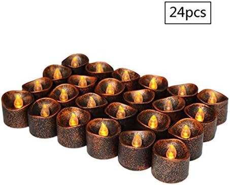 Atcket Bronze color Flickering Battery Operated Flameless LED Tea Light for Seasonal & Festival Celebration,Electric Fake Candle in Yellow and Wave Open (24 Pcs)