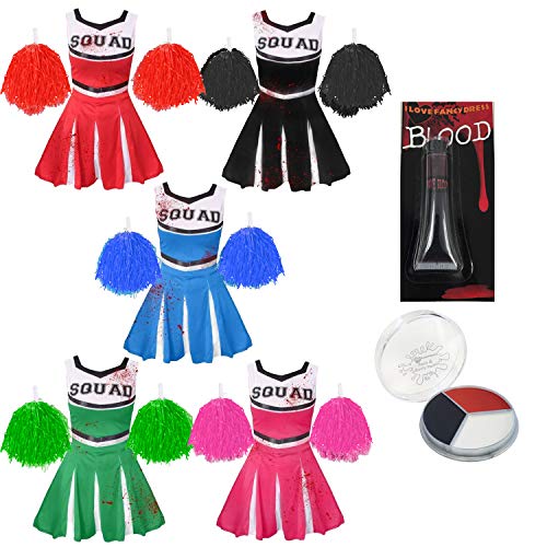ILOVEFANCYDRESS Disfraz DE Animadora Zombie Menores - Disfraz DE Animadora Zombie para NIÑAS con Pompones, Sangre, Pintura Facial (PEQUEÑA - Verde)
