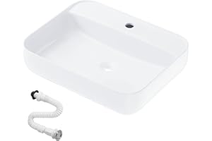 MAGIC SELECT Lavabo in Ceramica, Lavabo da Appoggio Bianco, Lavabo Sospeso Bagno Antimacchia, Facile da Pulire con Attacchi Standard. Ideale per Cucina o Bagno. (50x40x14 CM)