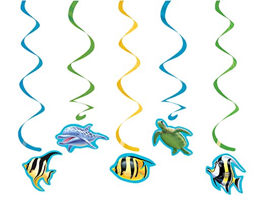5-teiliges Decken-Deko-Set * OCEAN PARTY * für Kindergeburtstag und Mottoparty // Kinder Geburtstag Party Hanging Cutouts Motto Ozean Meer Korallenriff Fisch Schildkröte