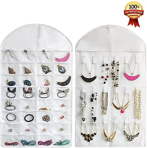 Hanging Wall Jewelry Organizer, Kenmu Accessories Organizer, Hanging Pockets and Wall Holder,Non-Woven Organizer Holder 32 Pockets 18 Hook and Loops