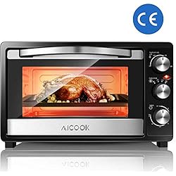 Mini Four Electrique 1500W 23L Four Multifonction à Double Verre avec Pince, Grille et Plat De Cuisson, Plat Ramasse-miettes(100-230°C, Minuterie de 60 min), Facile à Nettoyer, Noir/Argent