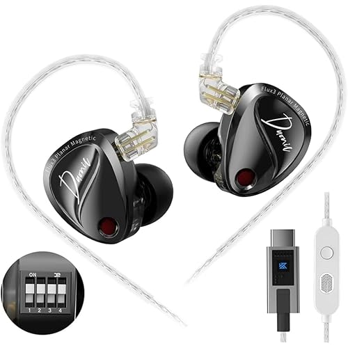 KZ Duonic Hybrid Planar Magnetic in-Ear Monitor, 3X Flux3 8mm Planar   8mm Super-Linear Dynamic Driver, Bass Improved Switch Version, Black Shell with HD Dual-Mic Type-C Cable