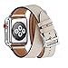 Produktbild WFEAGL Kompatibel mit Armband 38mm 40mm, Top Grain Lederband Ersatzband mit Edelstahl-Verschluss mit für Serie 4/3/2/1,(38mm 40mm Elfenbein Weiße Doppel Tour+Silber Adapter)