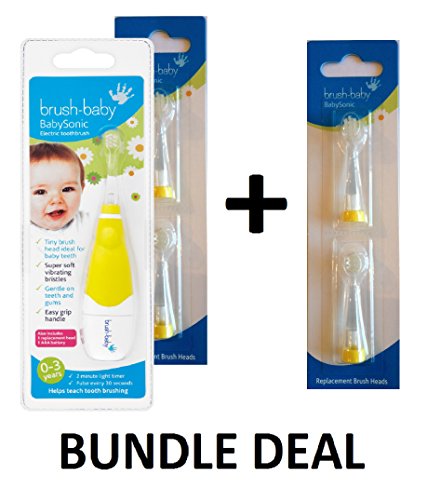 BrushBaby Babysonic ToothBrush with 2 Replacement Heads **PLUS Two Free**