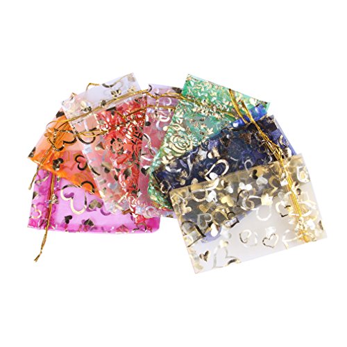 Eozy 100 Stück Bunt 10x15cm Säckchen mit golden Muster für Geschenck Schmuck Verpackung