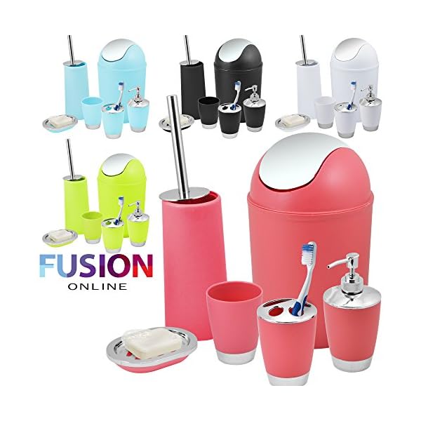 Fusion BATHROOM SET 6 PIECE ACCESSORY BIN SOAP DISH DISPENSER TUMBLER TOOTHBRUSH HOLDER