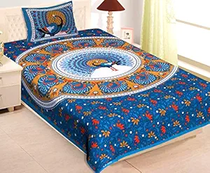 RajasthaniKart Comfort Rajasthani Jaipuri Traditional Sanganeri Print 144 TC 100% Cotton Single Bedsheet with 1 Pillow Covers