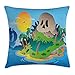 Produktbild JIEKEIO Cartoon Throw Pillow Cushion Cover, Pirate Skull Island and Ghost Ship on Ocean Tropical Island Palm Trees Sunset View, Decorative Square Accent Pillow Case, 18 X 18 inches, Multicolor