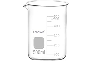 Labasics Glass Beaker, 1 Pack Borosilicate Glass Graduated Low Form Griffin Beaker with Pouring Spout Lab Beaker, 500 ml, High temperature resistance, Laboratory use