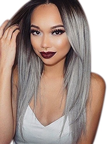 Preisvergleich Produktbild SMITHROAD Schwarz zu Grau Glatt Ombre synthetische Perücke