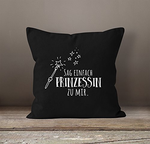Moonworks® Kissenbezug mit Spruch, sag einfach Prinzessin zu mir, Kissen-Hülle aus Baumwolle, 40×40 schwarz unisize - 2