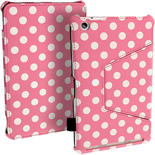 igadgitz Pink mit weißen Polka punkte PU Ledertasche Hülle Cover für Acer Iconia One 7 B1-730HD mit Stylus-Stift Elastischen Halter + Multi-Winkel Betrachtungs + Handschlaufe + Displayschutzfolie - 2
