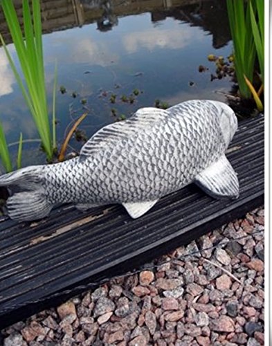 Steinfigur Koi Fisch Steinkoi Deko Garten Tier Tierfigur Gartenfiguren NEU 34cm grau / anthrazit Patiniert massiver Steinguss - 3