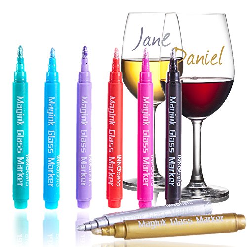 InnoBeta Magink Paquet de 8 marqueurs métalliques pour verre de vin, effaçable, non-toxique, séchage rapide, Alternative pour vin Charmes, Parfait pour des dîners, fêtes, mariages, Banquets, bals, Bars,cérémonie,Cuisine et salle de stockage,Verre et carémiques etc, à distinguer et bricolage. InnoBeta Magink Paquet de 8 marqueurs métalliques pour verre de vin, effaçable, non-toxique, séchage rapide, Alternative pour vin Charmes, Parfait pour des dîners, fêtes, mariages, Banquets, bals, Bars,cérémonie,Cuisine et salle de stockage,Verre et carémiques etc, à distinguer et bricolage.