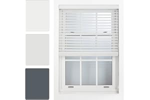 FURNISHED White Faux Wood Venetian Blinds 50mm Easy Fit Trimmable Child Safe Home Office Window Blinds, 60cm x 150cm