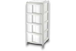 Tontarelli Cassettiera in Bambù a 4 Cassetti Alti, Bianca - Organizer Elegante e Funzionale per Casa e Ufficio, 39,5x38.5x86 cm