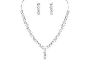 Clearine Women's Wedding Bridal Cubic Zirconia Infinity Y-Shape Necklace Dangle Earrings Set