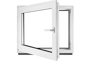 GENERIC Fenêtre en PVC blanc vitrage triple 4/10/4/10/4 - LxH 100 x 50 cm d'ouverture Gauche Toutes les tailles 1000 x 500 mm Oscillo-battant 1 vantail - BauPlaza