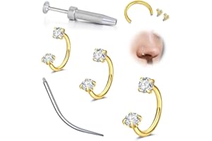 WillTen 16G 18G Bijoux pour piercing au septum Anneau pour septum, anneau pour nez à double gemme en forme de fer à cheval Piercing en fer à cheval acier inoxydable