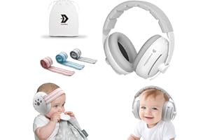 evolutiOne® 2in1 Baby Gehörschutz Kopfhörer Lärmschutz - Kopfband und Kopfhörerbügel verstellbar - Alter 0-48 Monate - Lieferumfang inklusive 3 ANTI-RUTSCH Kopfbänder in BLAU/ ROSA/ GRAU + Tragetasche