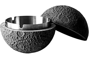 XIUWOUG Mond Beton Aschenbecher mit Deckel, Ins Kugel Zement Windfester Asche , Besten kreativ Deko Aschenbecher, Dunkelgrau