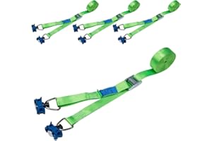 LOADCARE Lot de 4 Sangles d'arrimage en Deux Parties de 4 m avec Boucle de Serrage - Sangle de Fixation Rapide pour Rail d'arrimage Airline - 175 daN - Vert