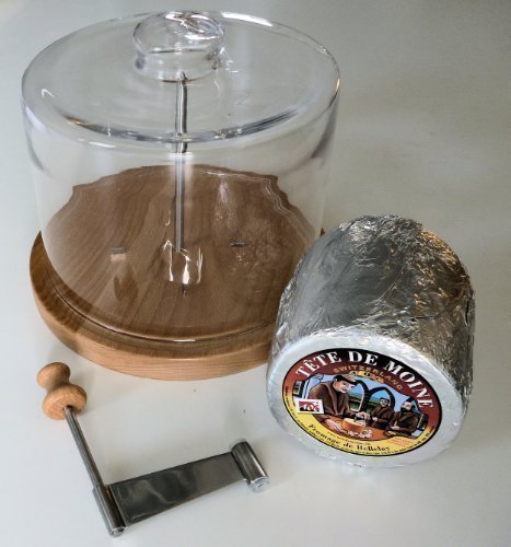Set Käsehobel Käsehobler Luxus aus Buchenholz mit Glasglocke und Tete de Moine Käse
